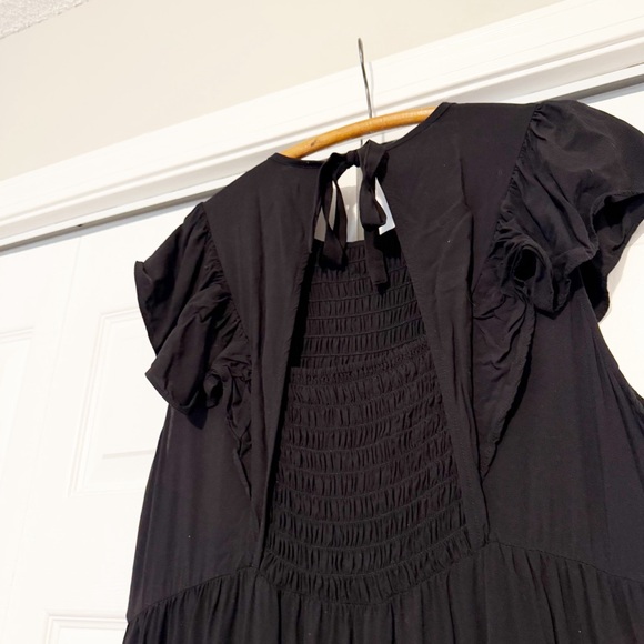 Old Navy Fit & Flare Smocked Midi Dress XXL Black Tiered Flutter Sleeve Tie Back - Picture 9 of 9